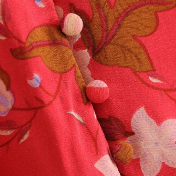 SOLD OUT Red Floral Gypsy Kimono Long Button Up Maxi Dress - Picture 14 of 16